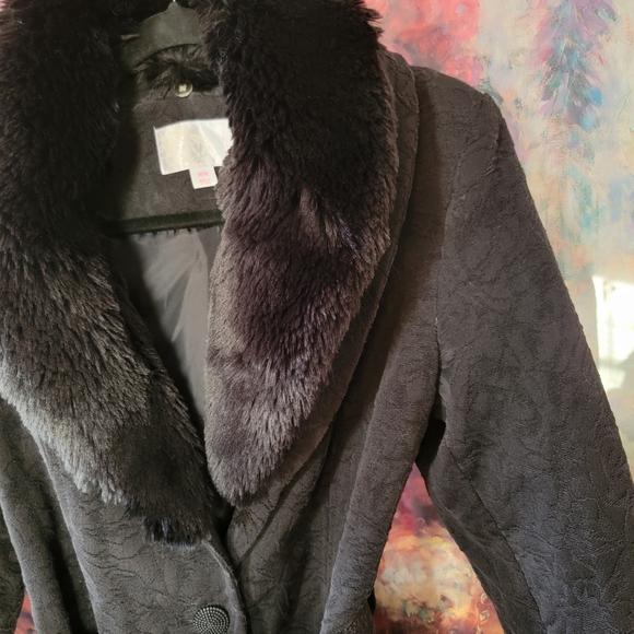 NWOT Vintage Y2k Xhilaration Black Jacquard With Fur Trim - Picture 2 of 9